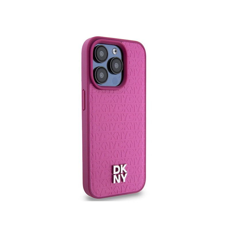 Etui DKNY Leather Monogram Pattern Metal Logo MagSafe na iPhone 15 Pro - różowe
