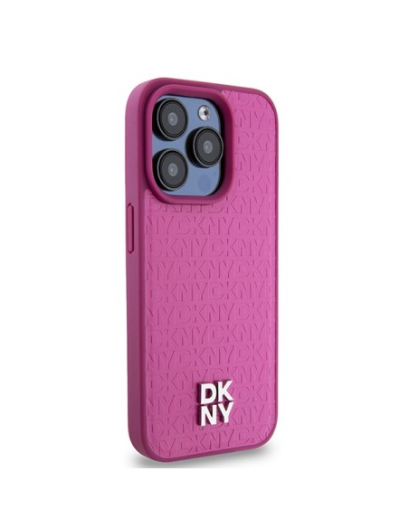 Etui DKNY Leather Monogram Pattern Metal Logo MagSafe na iPhone 15 Pro - różowe Etui DKNY Leather Monogram Pattern Metal Logo MagSafe na iPhone 15 Pro - różowe