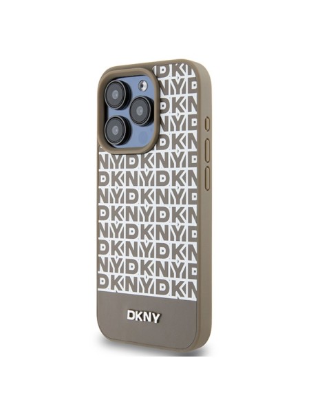Etui DKNY Leather Printed Pattern Metal Logo MagSafe na iPhone 15 Pro - brązowe