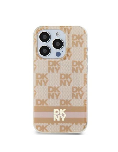 Etui DKNY IML Checkered Mono Pattern & Printed Stripes MagSafe na iPhone 15 / 14 / 13 - różowe Etui DKNY IML Checkered Mono Pattern & Printed Stripes MagSafe na iPhone 15 / 14 / 13 - różowe
