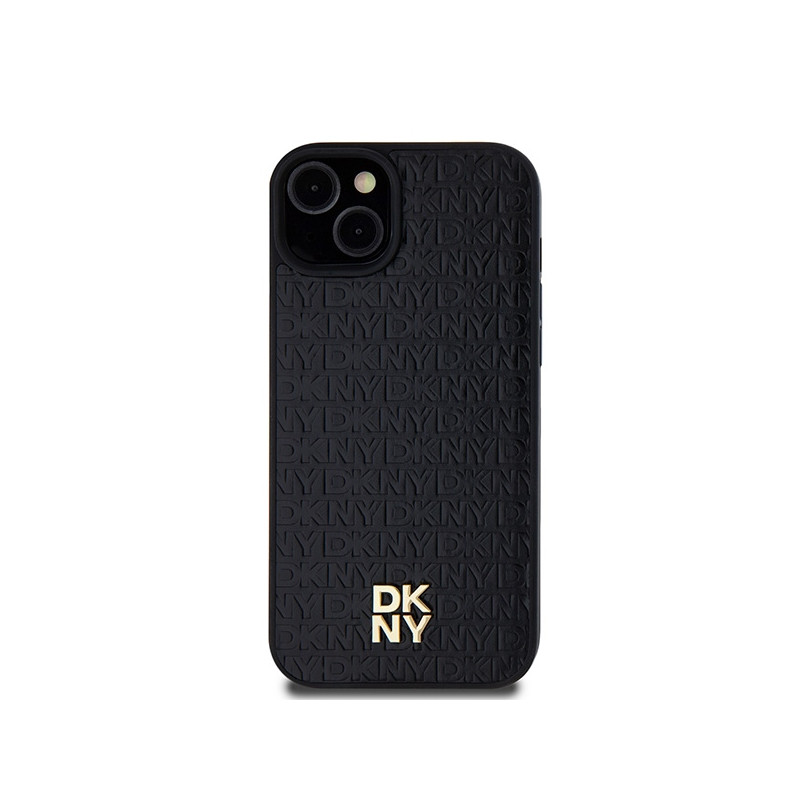 Etui DKNY Leather Pattern Metal Logo MagSafe na iPhone 15 / 14 / 13 - czarne