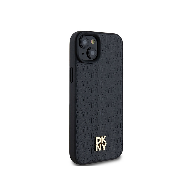 Etui DKNY Leather Pattern Metal Logo MagSafe na iPhone 15 / 14 / 13 - czarne