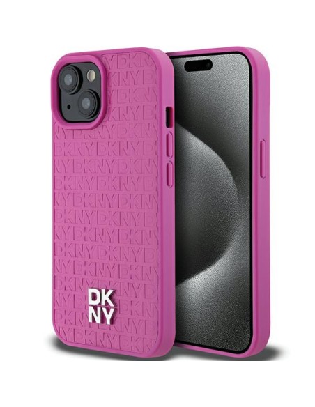 Etui DKNY Leather Pattern Metal Logo MagSafe na iPhone 15 / 14 / 13 - różowe Etui DKNY Leather Pattern Metal Logo MagSafe na iPhone 15 / 14 / 13 - różowe
