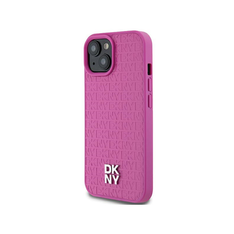 Etui DKNY Leather Pattern Metal Logo MagSafe na iPhone 15 / 14 / 13 - różowe