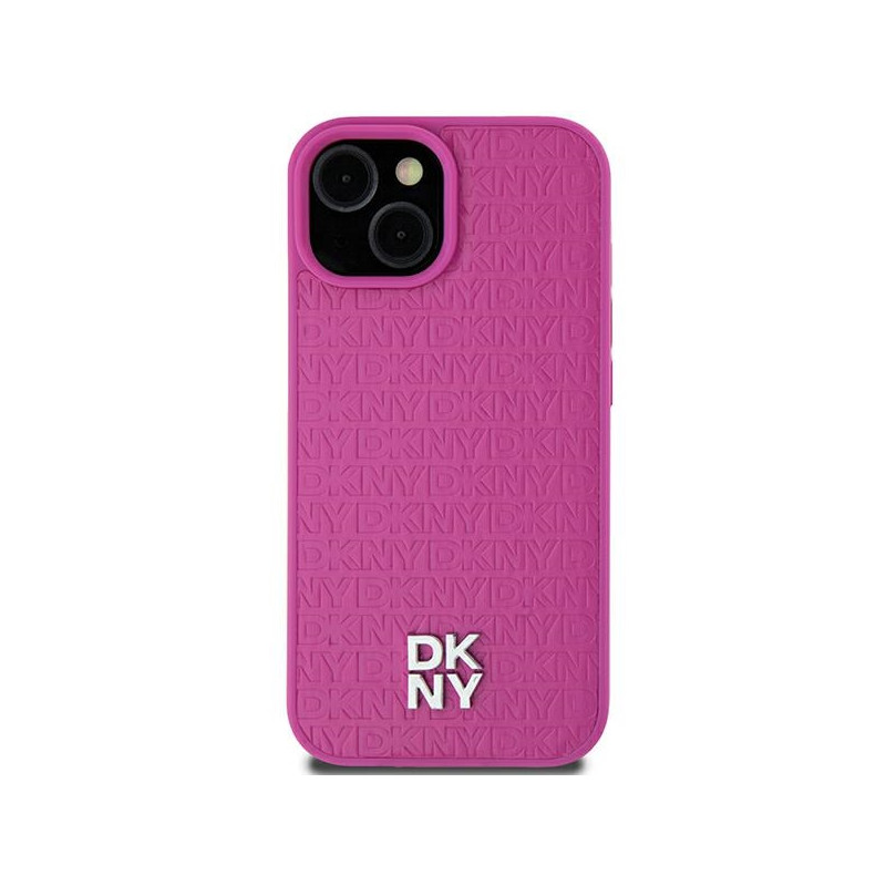 Etui DKNY Leather Pattern Metal Logo MagSafe na iPhone 15 / 14 / 13 - różowe
