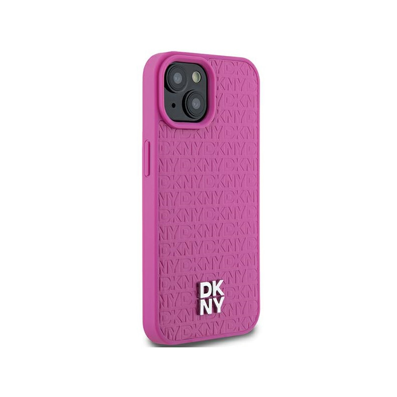 Etui DKNY Leather Pattern Metal Logo MagSafe na iPhone 15 / 14 / 13 - różowe