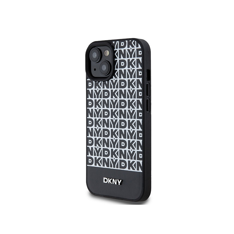 Etui DKNY Leather Printed Pattern Metal Logo MagSafe na iPhone 15 / 14 / 13 - czarne