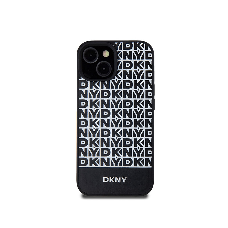 Etui DKNY Leather Printed Pattern Metal Logo MagSafe na iPhone 15 / 14 / 13 - czarne