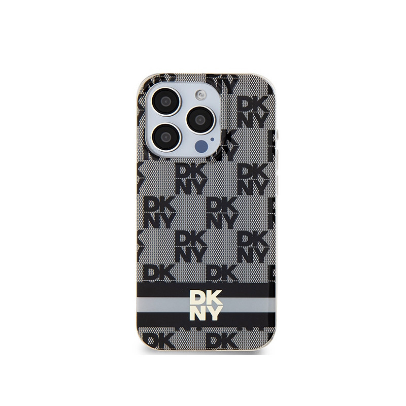 Etui DKNY IML Checkered Mono Pattern & Printed Stripes MagSafe na iPhone 15 Pro Max - czarne