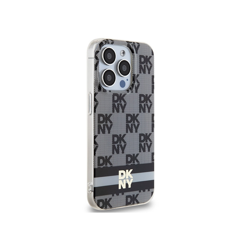 Etui DKNY IML Checkered Mono Pattern & Printed Stripes MagSafe na iPhone 15 Pro Max - czarne