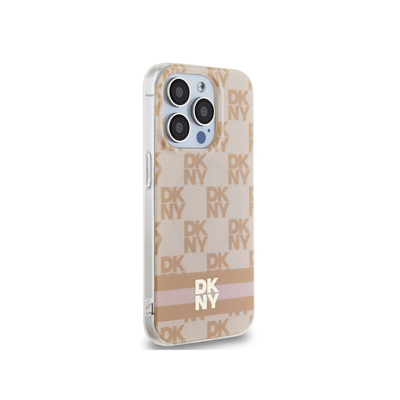 Etui DKNY IML Checkered Mono Pattern & Printed Stripes MagSafe na iPhone 15 Pro Max - różowe