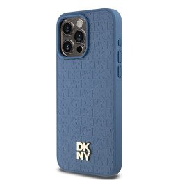 Etui DKNY Leather Monogram Pattern Metal Logo MagSafe na iPhone 15 Pro Max - niebieskie