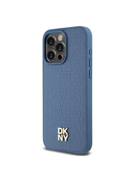 Etui DKNY Leather Monogram Pattern Metal Logo MagSafe na iPhone 15 Pro Max - niebieskie Etui DKNY Leather Monogram Pattern Metal Logo MagSafe na iPhone 15 Pro Max - niebieskie