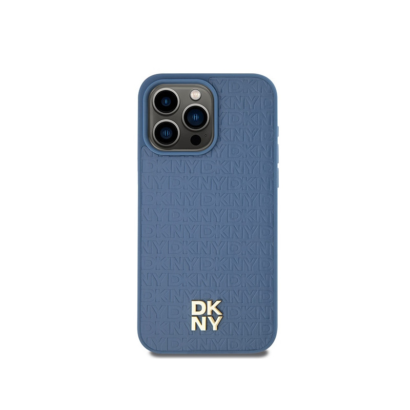 Etui DKNY Leather Monogram Pattern Metal Logo MagSafe na iPhone 15 Pro Max - niebieskie