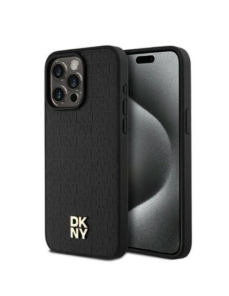 Etui DKNY Leather Monogram Pattern Metal Logo MagSafe na iPhone 15 Pro Max - czarne Etui DKNY Leather Monogram Pattern Metal Logo MagSafe na iPhone 15 Pro Max - czarne