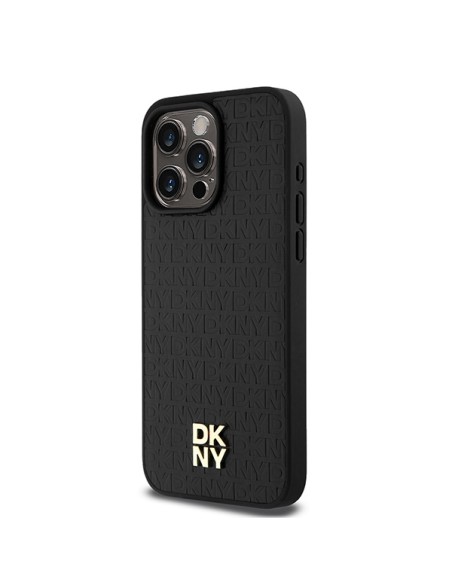 Etui DKNY Leather Monogram Pattern Metal Logo MagSafe na iPhone 15 Pro Max - czarne Etui DKNY Leather Monogram Pattern Metal Logo MagSafe na iPhone 15 Pro Max - czarne