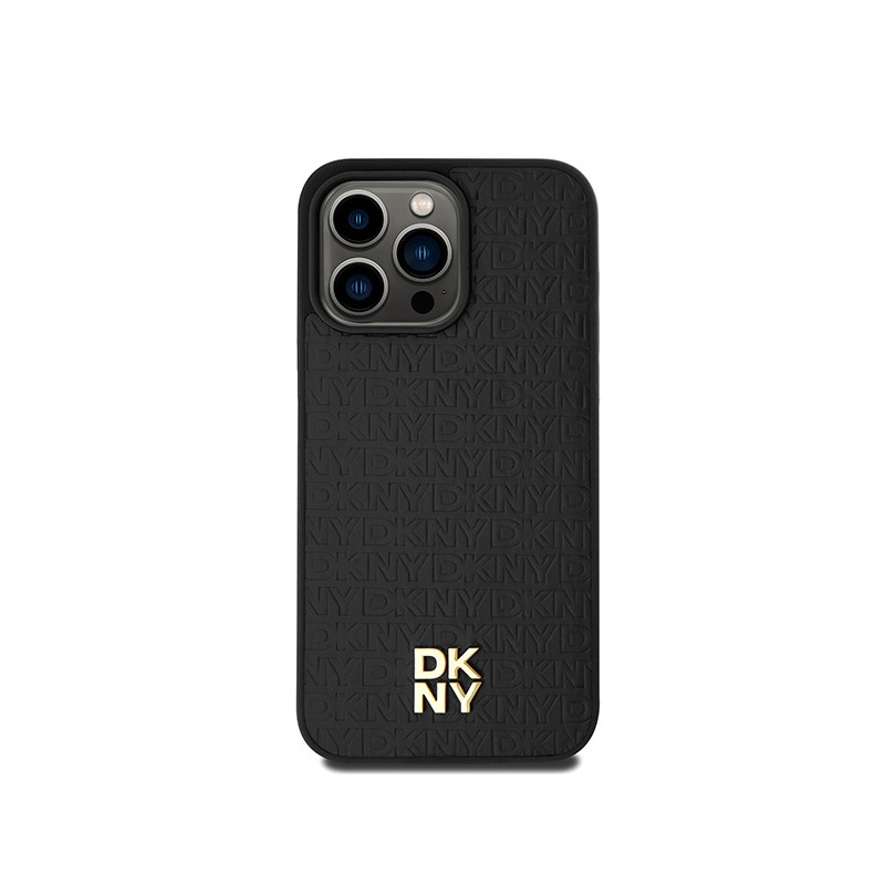 Etui DKNY Leather Monogram Pattern Metal Logo MagSafe na iPhone 15 Pro Max - czarne