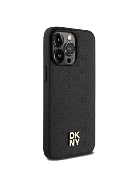 Etui DKNY Leather Monogram Pattern Metal Logo MagSafe na iPhone 15 Pro Max - czarne Etui DKNY Leather Monogram Pattern Metal Logo MagSafe na iPhone 15 Pro Max - czarne
