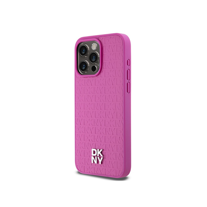Etui DKNY Leather Monogram Pattern Metal Logo MagSafe na iPhone 15 Pro Max - różowe