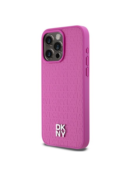 Etui DKNY Leather Monogram Pattern Metal Logo MagSafe na iPhone 15 Pro Max - różowe Etui DKNY Leather Monogram Pattern Metal Logo MagSafe na iPhone 15 Pro Max - różowe