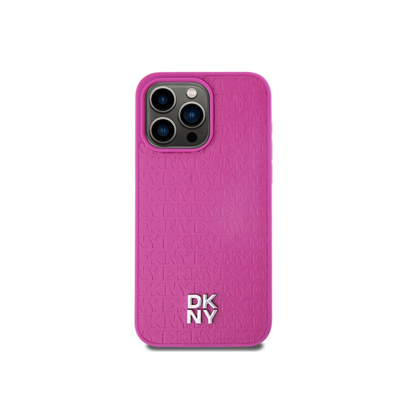 Etui DKNY Leather Monogram Pattern Metal Logo MagSafe na iPhone 15 Pro Max - różowe