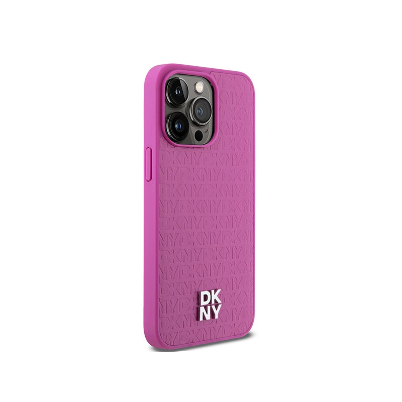 Etui DKNY Leather Monogram Pattern Metal Logo MagSafe na iPhone 15 Pro Max - różowe