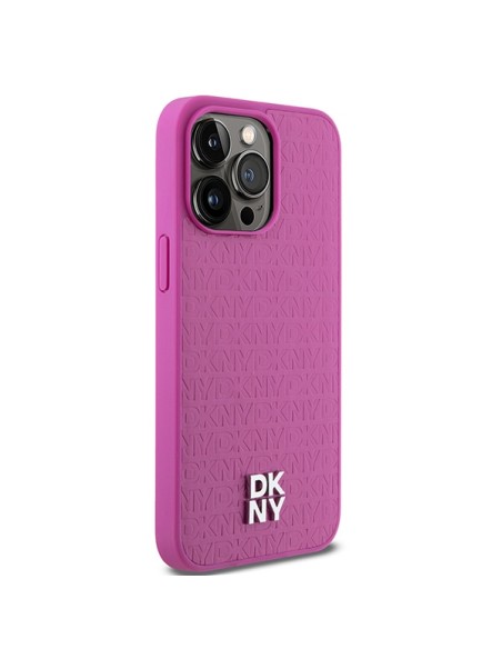 Etui DKNY Leather Monogram Pattern Metal Logo MagSafe na iPhone 15 Pro Max - różowe Etui DKNY Leather Monogram Pattern Metal Logo MagSafe na iPhone 15 Pro Max - różowe