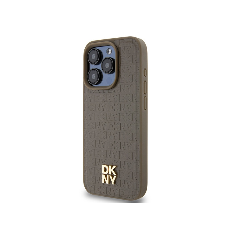 Etui DKNY Leather Pattern Metal Logo MagSafe na iPhone 15 Pro Max - brązowe