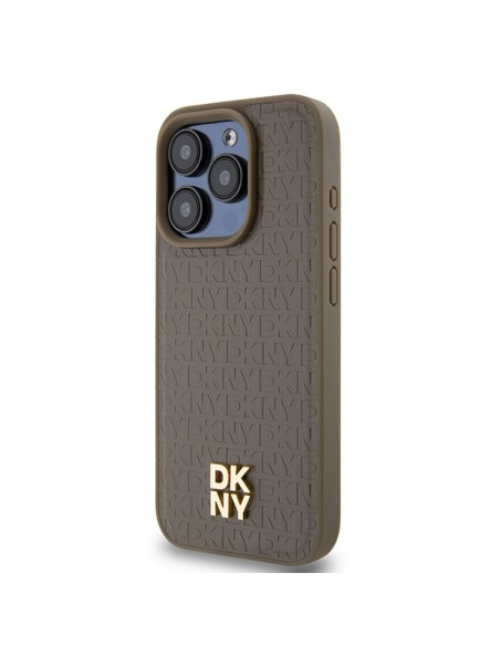 Etui DKNY Leather Pattern Metal Logo MagSafe na iPhone 15 Pro Max - brązowe Etui DKNY Leather Pattern Metal Logo MagSafe na iPhone 15 Pro Max - brązowe
