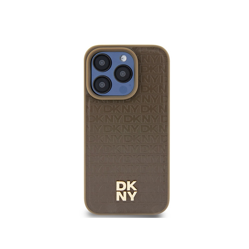 Etui DKNY Leather Pattern Metal Logo MagSafe na iPhone 15 Pro Max - brązowe
