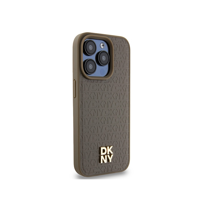 Etui DKNY Leather Pattern Metal Logo MagSafe na iPhone 15 Pro Max - brązowe