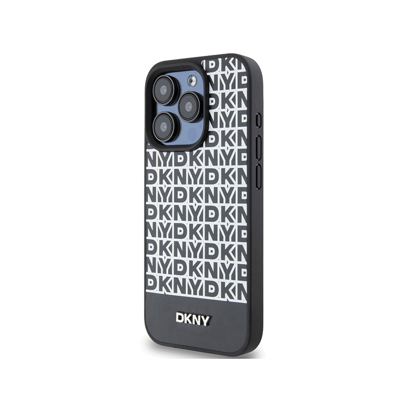 Etui DKNY Leather Printed Pattern Metal Logo MagSafe na iPhone 15 Pro Max - czarne