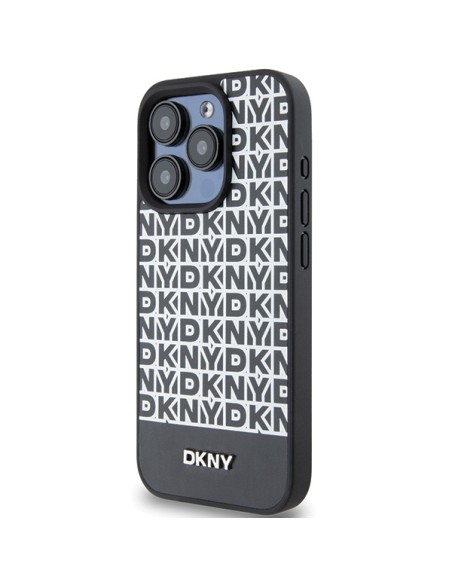 Etui DKNY Leather Printed Pattern Metal Logo MagSafe na iPhone 15 Pro Max - czarne Etui DKNY Leather Printed Pattern Metal Logo MagSafe na iPhone 15 Pro Max - czarne