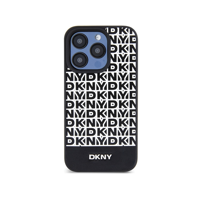 Etui DKNY Leather Printed Pattern Metal Logo MagSafe na iPhone 15 Pro Max - czarne