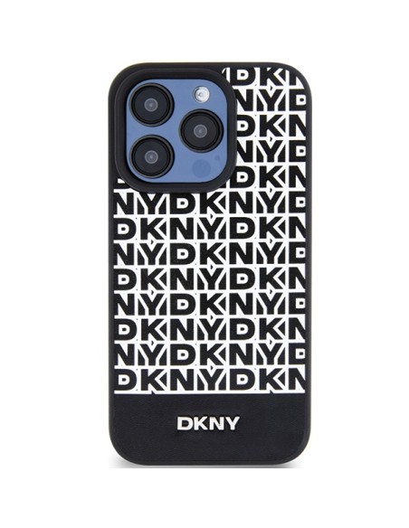 Etui DKNY Leather Printed Pattern Metal Logo MagSafe na iPhone 15 Pro Max - czarne Etui DKNY Leather Printed Pattern Metal Logo MagSafe na iPhone 15 Pro Max - czarne