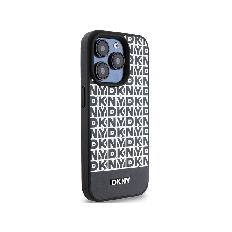 Etui DKNY Leather Printed Pattern Metal Logo MagSafe na iPhone 15 Pro Max - czarne