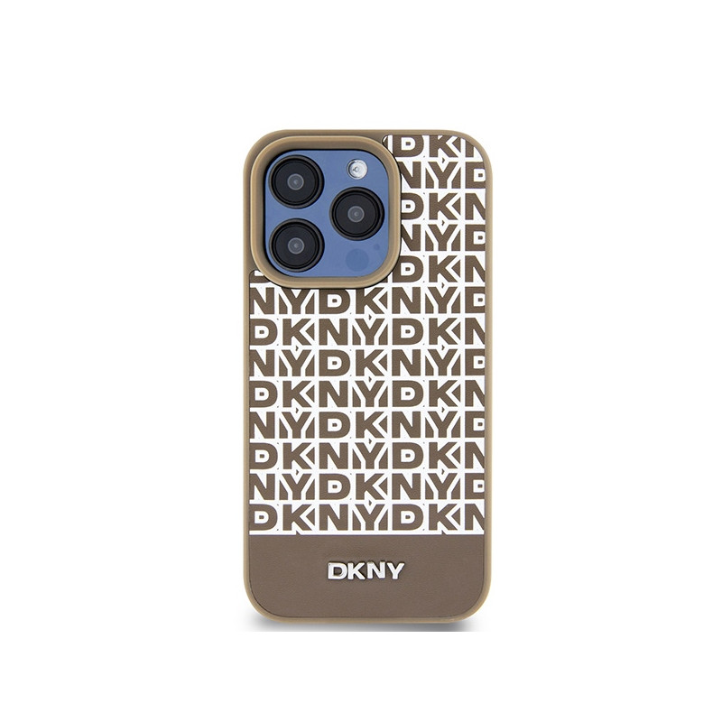 Etui DKNY Leather Printed Pattern Metal Logo MagSafe na iPhone 15 Pro Max - brązowe
