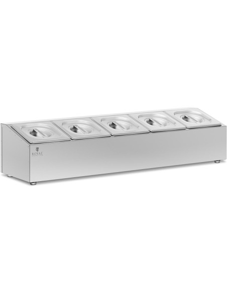 
Vitrinos stendas maitinimo indams 5 x GN 1/ 6 9,5 l + konteineriai su dangteliais
