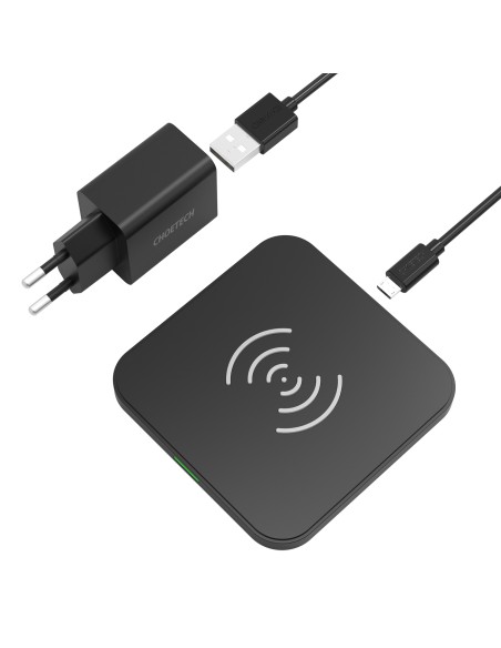 Qi 10W belaidis įkroviklis ausinėms telefonui ir QC3.0 sieninis įkroviklis + USB - microUSB laidas 1,2m juodas Qi 10W belaidis įkroviklis ausinėms telefonui ir QC3.0 sieninis įkroviklis + USB - microUSB laidas 1,2m juodas