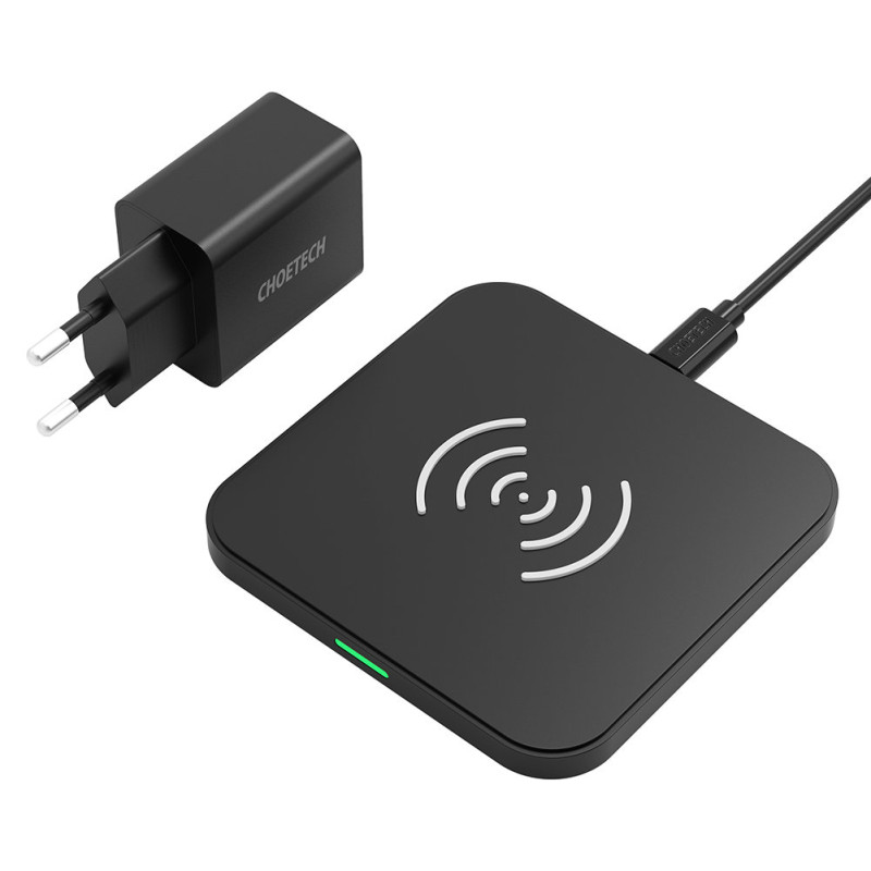 Qi 10W belaidis įkroviklis ausinėms telefonui ir QC3.0 sieninis įkroviklis + USB - microUSB laidas 1,2m juodas