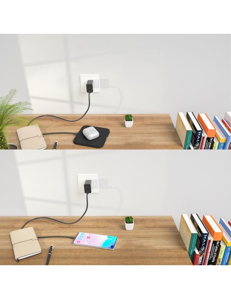 Qi 10W belaidis įkroviklis ausinėms telefonui ir QC3.0 sieninis įkroviklis + USB - microUSB laidas 1,2m juodas Qi 10W belaidis įkroviklis ausinėms telefonui ir QC3.0 sieninis įkroviklis + USB - microUSB laidas 1,2m juodas