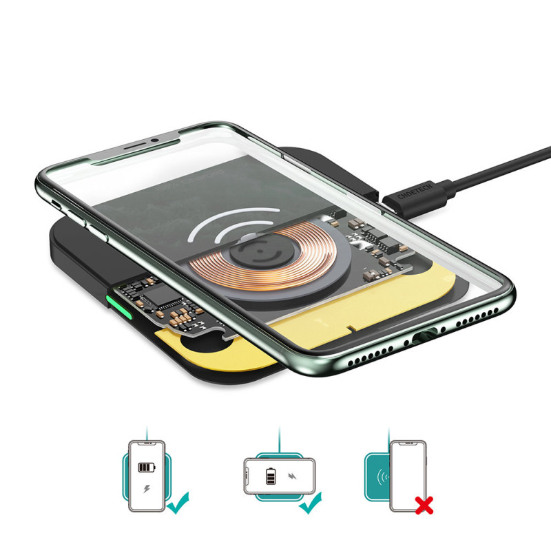 Qi 10W belaidis įkroviklis ausinėms telefonui ir QC3.0 sieninis įkroviklis + USB - microUSB laidas 1,2m juodas