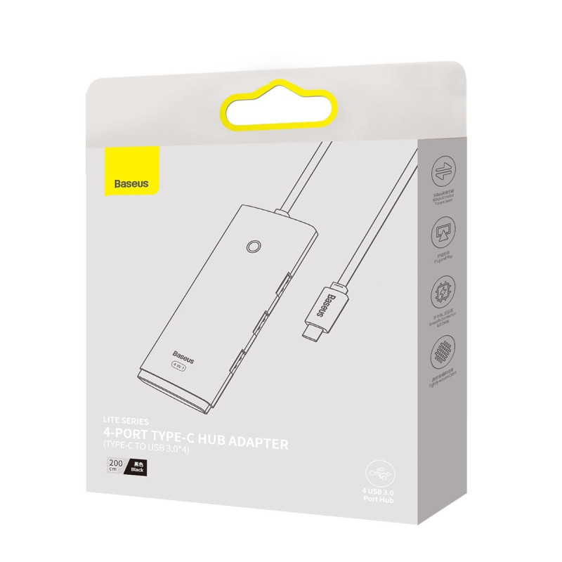 Lite serijos HUB USB-C adapteris 4x USB 3.0 2m juodas