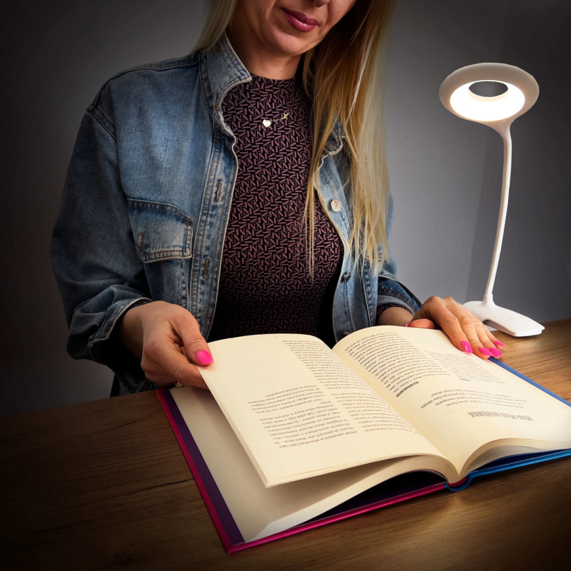 Belaidė LED kosmetinė lempa skaitymui + mikro USB laidas - baltas
