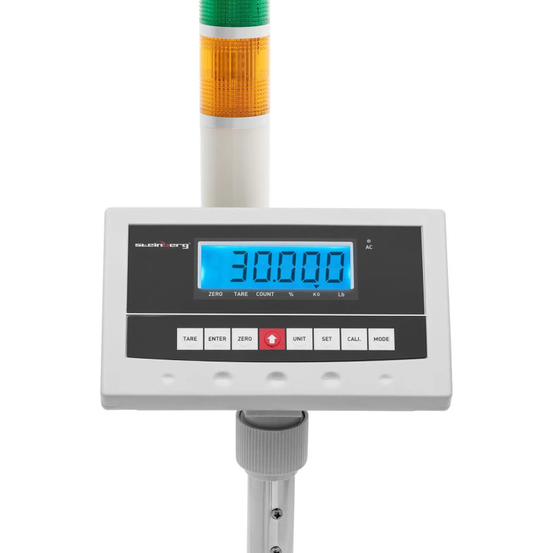 Sandėlio platforminės svarstyklės su LCD šviesos signalų stulpeliu 30 kg / 0,001 kg