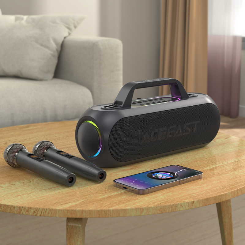 
Belaidis karaoke garsiakalbis 200 W su 2 mikrofonais USB-C juodas
