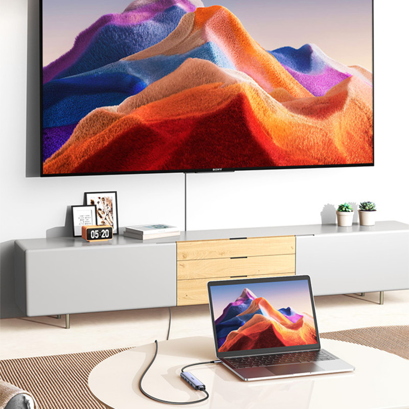 Daugiafunkcis HUB adapteris USB-A HDMI USB-C pilka