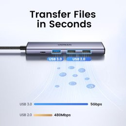 
Daugiafunkcis HUB adapteris USB-A HDMI USB-C pilka
