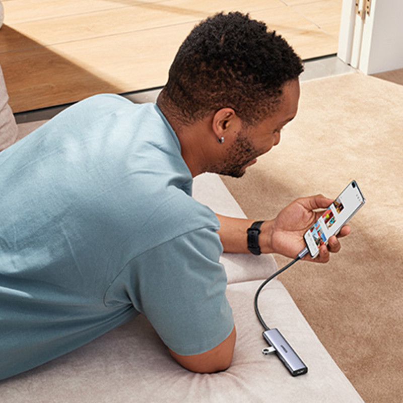 Daugiafunkcis HUB adapteris USB-A HDMI USB-C pilka