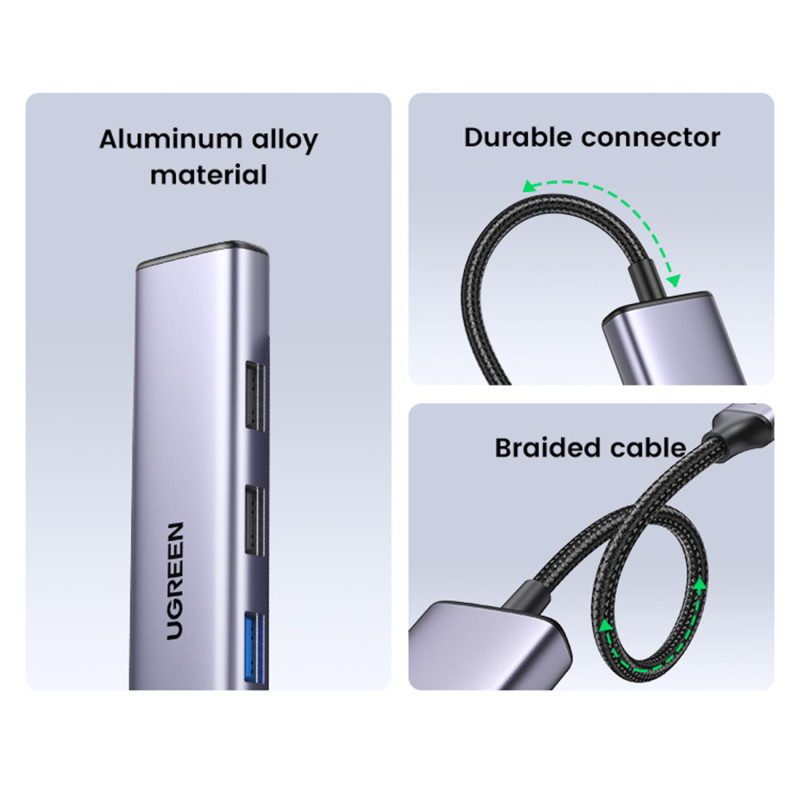 Daugiafunkcis HUB adapteris USB-A HDMI USB-C pilka